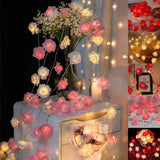 50 Pink n White Rose 3D Fairy Lights 5M LONG String, Battery Indoor & Outdoor Decorations V382-PINKWHITEROSEBATT50