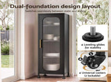 Artiss Buffet Cabinet Sideboard Slim Fluted Kitchen Storage Trolley Wheels Black AI-B-SID40-4T-BK