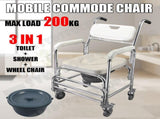 Aluminum Bedside Commode Chair 200kg Mobile Shower Toilet Wheelchair V178-66964