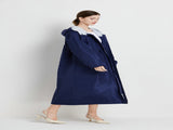 Size XL Dark Blue Women's Chic Lightweight Waterproof Raincoat - Long Hooded Packable Rain Jacket V888-ELOSUNG32633