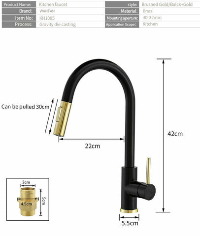 2023 Brushed Gold Spout Matte Black pull out with spray function kitchen mixer tap faucet V549-EB373451323482