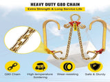 V Bridle Chain, 5/16 in x 2 ft Bridle Tow Chain, Grade 80 V-Bridle Transport Chain, 9260 Lbs Break V952-SZGLRJG5162FT0001V0
