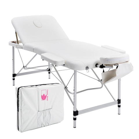 Aluminium Portable Beauty Massage Table Bed 3 Fold 70cm White V274-MT-ALU70-WH