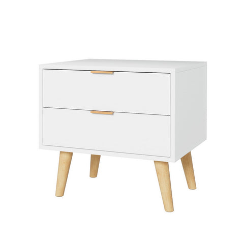 Artiss Bedside Table 2 Drawers - White FURNI-Q-BS-03-WH