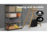3x1.8M 5-Shelves Steel Warehouse Shelving Racking Garage Storage Rack Grey WR-E-9X18-CCX3
