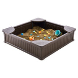 Sandbox with Cover, 48.6x48.6x12.4 in Square Sand Box, HDPE Sand Pit with 4 Corner Seating and V952-SXSLFXJCK000BU65WV0