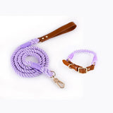 Premium Leather Pet Collar and Leash - Soft, Strong Braided Rope V888-ELOSUNG31216