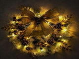 Christmas Wood Front Door Wreath, 40 x 8 cm with LED Lights, Pinecones and Bats, Reusable Hanging V1366-AZ2-W-16029