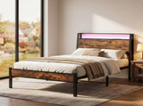 Levede Single Bed Frame LED Lights USB Charging Storage Headboard Metal Platform BF1087-S-WA-AU