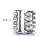 Modern stainless steel rounded corner rotating spice rack with 16 empty glass jars V888-ELOSUNG26116