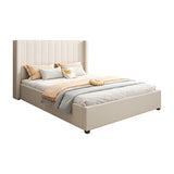 Alexa Queen Size High Rise Headboard Linen Beige Fabric Four MDF Drawers with Wheels Bed Frame V43-BED-ALEX-QBG