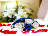 Simulation Flower Blue White PU Lace Satin Semi Spherical Wedding Table Centerpiece Romantic 1Set V1366-AZ2-W-19255