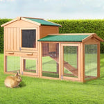 i.Pet Chicken Coop Rabbit Hutch 138cm x 44cm x 85cm Large Chicken Coop House Run Cage Wooden Outdoor PET-GT-WOOD-R036