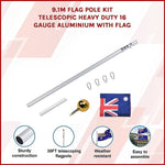 9.1m Flag Pole Kit Telescopic Heavy Duty 16 Gauge Aluminium with Flag V63-841721