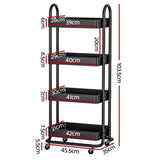 Artiss Storage Trolley Kitchen Cart 4 Tiers Black STR-B-4T-100-BK