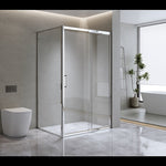 Adjustable 1500x1010mm Single Door Corner Sliding Glass Shower Screen in Chrome V63-845731