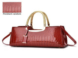 Black Tote Bag Patent Croc Embossed Gold Handles Stylish Accessory High Quality - Navy - Size L V1347-127-48451-NVY-L