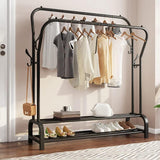 Black Heavy Duty Metal Double Clothes Rail Rack Garment Hanging Shoe Storage Shelf AU V201-QHGMMOREONE031