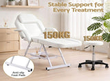 Zenses Beauty Bed with Stool, White, Adjustable Facial Massage Table, Tattoo Chair, Salon Services MT-CHR-F3-WH-80