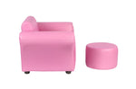 Kids Pink Couch Sofa Chair w/ Footstool in PU Leather V196-KS541P_K