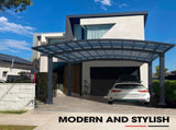SHADE SHIELD Arched Double Carport 6.0m x 5.5m x 2.98m, Aluminium Alloy Frame, Polycarbonate Roof, V219-CPRDBLPCDM2A
