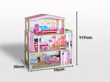 Large Wooden Dolls Doll House 3 Level Kids Pretend Play Toys Full Furniture V610-DOLHOU-TX1052