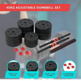 40kg Adjustable Rubber Dumbbell Set Barbell Home GYM Exercise Weights V63-834281