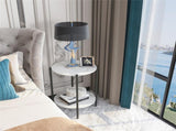 High Gloss Marble Top End Table Coffee Side Table w/ Rustproof Solid Iron Frame V767-XJJ307-BK
