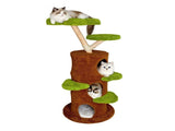 Large Multi-Level Cat Tree Tower in Green & Brown with Plush and Wood Design, 61x148cm V178-59362