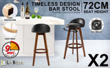 2X Wooden Bar Stool Dining Chair Leather LEILA 72cm BLACK BROWN V274-FT-WBSPVC-82BK2-BNP