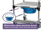 Equipmed Commode Shower Chair, Over Toilet or Bedside 136kg Capacity Aluminium frame with Wheels, V219-HELSBSEQCC4A