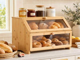 Artiss Bamboo Bread Box 2-Tier Kitchen Countertop Storage 39cm Natural BBX-2T-WIN-WD