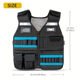 tool vest, multi pocket vest, industrial tool vest, safety vest, tool storage vest, breathable V1102-144-BLA-68377