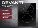 Devanti Electric Ceramic Cooktop 30cm CCT-B-2B-3Z-TOUCH-BK