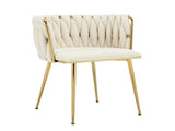 Set of 2 Velvet Upholstered Woven Dining Chairs with Golden Metal Legs, Beige V1127-AU-DC01-BGE