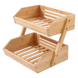 2-Tier Bamboo Fruit Basket for Kitchen Counter, Open-Front Produce Storage Organizer for Fruits, V1192-AZ-W-25173