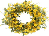 Artificial Spring Wreath 22 Inch Summer Wreaths for Front Door Yellow Daisy Wreath for Indoor V1258-DP02-WO-814