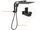 WELS Matt Black Twin Set 12" Large Shower Head 3 Modes Handheld Gooseneck Arm Diverter V1233-A702BHS002M4CBKSS112B