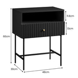 Sarantino Cecil Slender Fluted Bedside Table in Black TBL-18F-12T-BLK