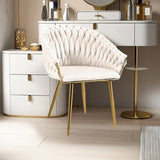 SERENIT Ivory Modern Velvet Dining Chairs, Upholstered Living Room Chair with Woven Back and Golden V255-SE-GP1801-DC-IVORY