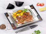 Grill Basket, Stainless Steel Grilling Basket, BBQ Grill Basket Wok for Vegetable, Kabobs, Shrimps, V1192-AZ-W-6419