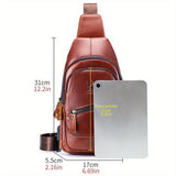 Black Brown Leather Sling Backpack Top-Grain Cowhide Travel Backpack Organized Storage V1347-127-BRO-12177