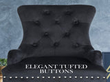French Provincial Dining Chair Ring Studded Velvet Rubberwood Leg LISSE BLACK V274-FT-VFC-1141-BK1