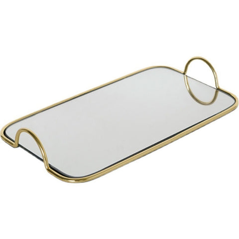 SOGA 40.5cm Gold Flat-Lay Mirror Glass Metal Tray Vanity Makeup Perfume Jewelry Organiser with PLATEHJ1134