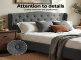 Artiss Queen Bed Frame with Wingback Headboard Grey Linen Upholstered Platform Bed Base BFRAME-G-PIER-Q-GY-ABC