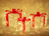 Set of 3 Christmas Lighted Gift Boxes Decorations Transparent Lighted Boxes with Red Bows Christmas V1294-YM0717-10353430