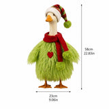 Christmas Porch Goose Outfit, Elf Hat and Scarf Set for Lawn Goose Statue, Red Green Striped Plush V1366-AZ2-W-24772