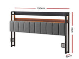 Artiss Queen Headboard Charging Station Storage LED Light Grey Upholstered BED-HEAD-ZAK-Q-BK