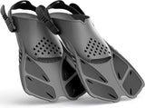Gray Adjustable Open Heel Snorkel Fins, Travel-Size Short Swim Flippers for Snorkeling, Diving & V1107-ADJUSTABLE OPEN HEEL SNORKEL FINS-S