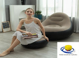 Khaki Inflatable Flocked Lounge Chair & Ottoman Set with Foot Pump - Portable Ergonomic S-shaped Air V888-ELOSUNG49503